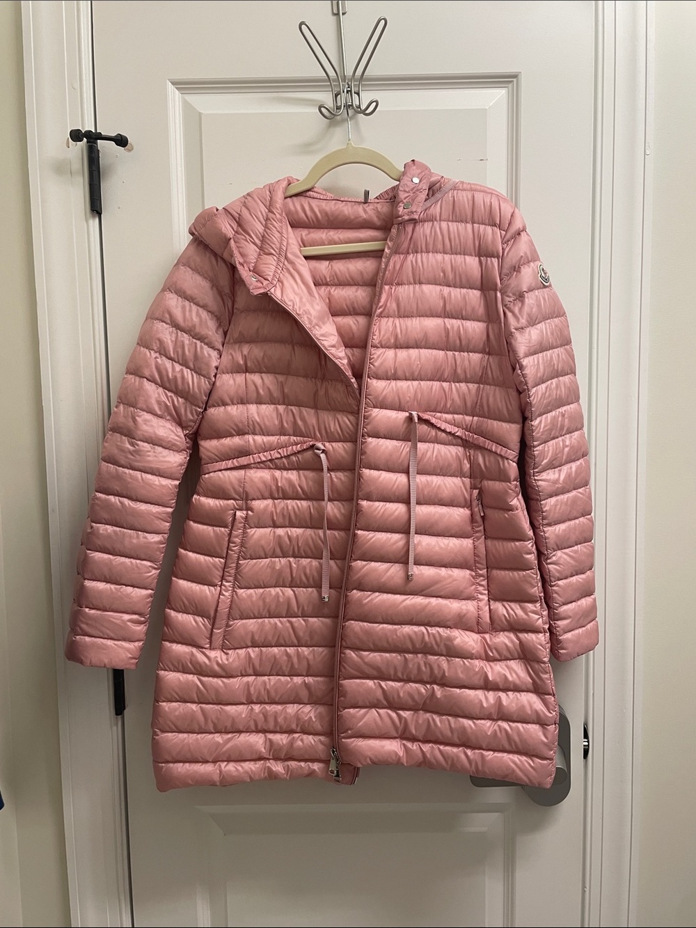 Moncler Pink Quilted Hooded Puffer Coat